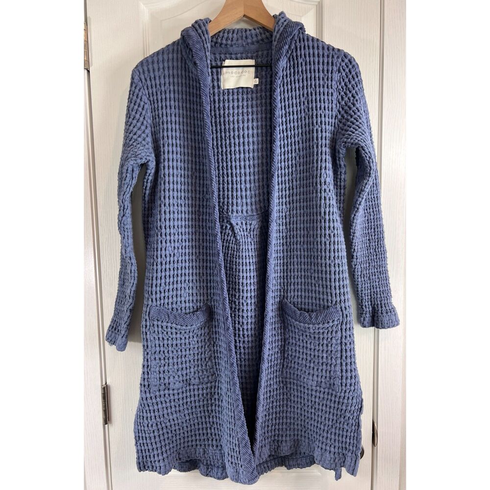 Mod-o-doc Women’s Blue Waffle Hooded Cardigan Sweater coat Blue Size M